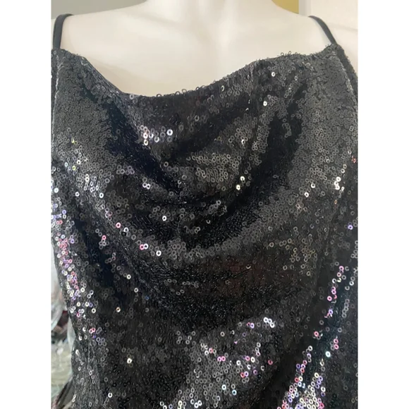 Sequins black cross back straps Dress Size L NWOT - Picture 4 of 11